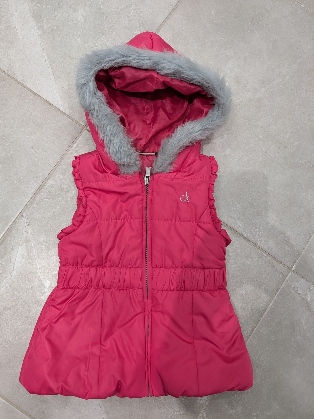 2/$35 Calvin Klein Jeans Girls’ Pink Puffer Vest – Size 4 Faux Fur Hood